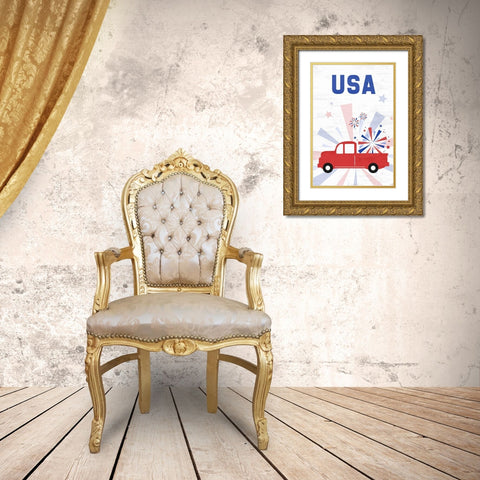 Patriotic Truck Gold Ornate Wood Framed Art Print with Double Matting by Quach, Anna