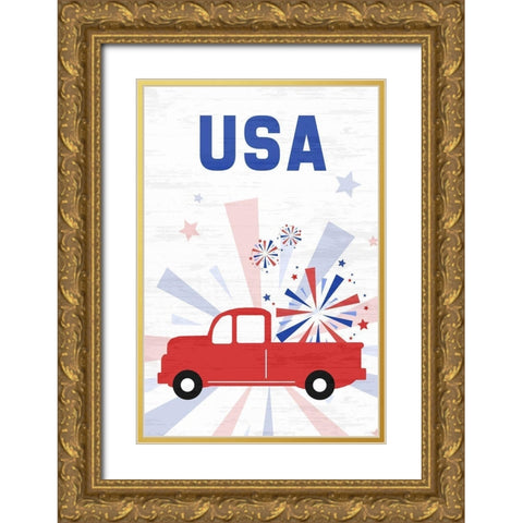 Patriotic Truck Gold Ornate Wood Framed Art Print with Double Matting by Quach, Anna