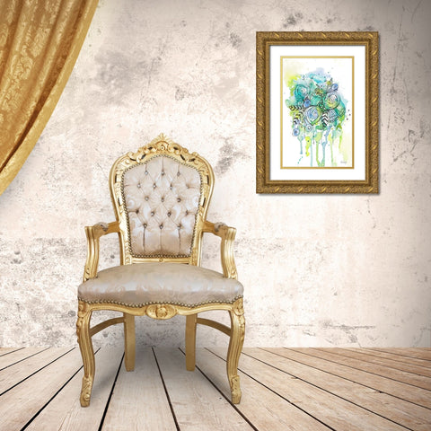 Floral Bouquet Wash Gold Ornate Wood Framed Art Print with Double Matting by Krinlox