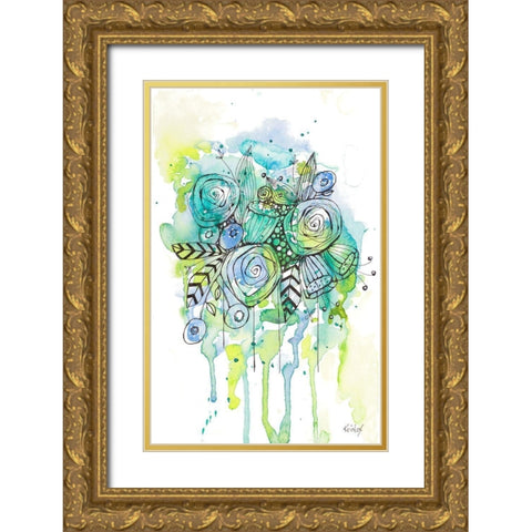 Floral Bouquet Wash Gold Ornate Wood Framed Art Print with Double Matting by Krinlox