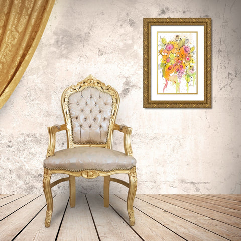 Bursting Wildflowers I Gold Ornate Wood Framed Art Print with Double Matting by Krinlox