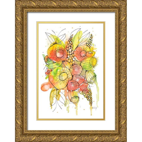 Bursting Wildflowers II Gold Ornate Wood Framed Art Print with Double Matting by Krinlox