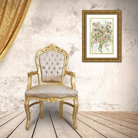 Blush and Green Floral Gold Ornate Wood Framed Art Print with Double Matting by Krinlox