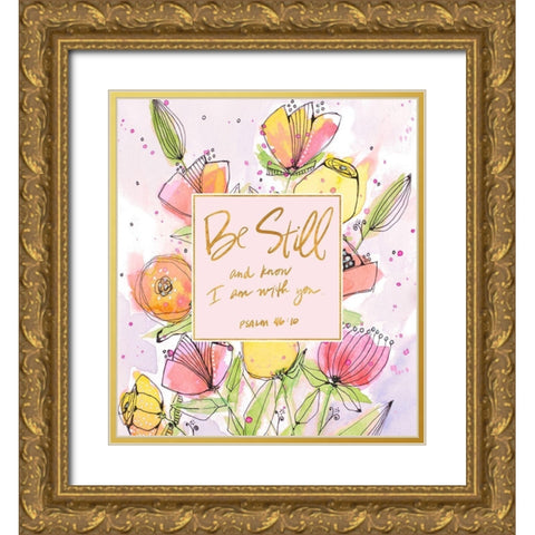 Be Still Spring Blooms Gold Ornate Wood Framed Art Print with Double Matting by Krinlox