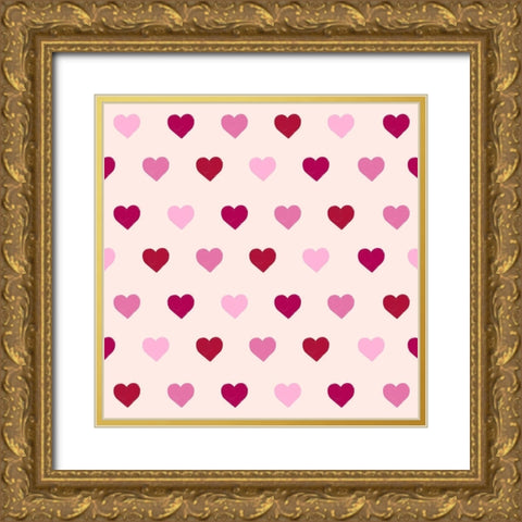Mini Hearts Pattern Gold Ornate Wood Framed Art Print with Double Matting by SD Graphics Studio