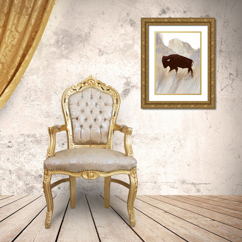 Buffalo Sunset Hill II Gold Ornate Wood Framed Art Print with Double Matting by Meneely, Dan