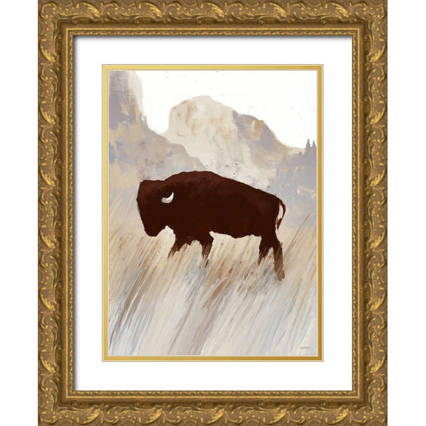 Buffalo Sunset Hill II Gold Ornate Wood Framed Art Print with Double Matting by Meneely, Dan