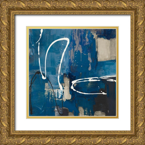 Indigo Retro Gold Ornate Wood Framed Art Print with Double Matting by Loreth, Lanie