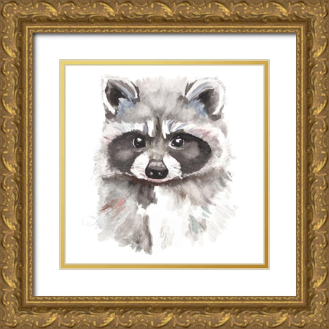 Baby Raccoon Gold Ornate Wood Framed Art Print with Double Matting by Pinto, Patricia
