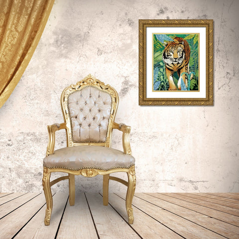 Tiger In The Jungle II Gold Ornate Wood Framed Art Print with Double Matting by Medley, Elizabeth