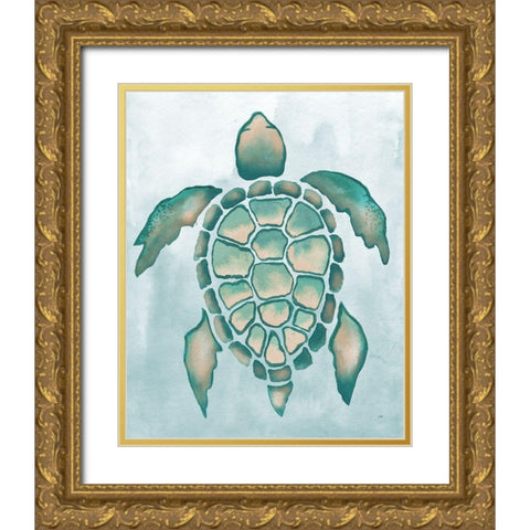 Aquatic Turtle I Gold Ornate Wood Framed Art Print with Double Matting by Medley, Elizabeth