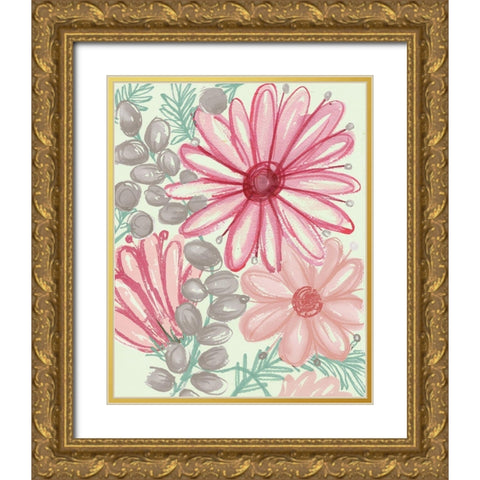 Color Burst Blooms II Gold Ornate Wood Framed Art Print with Double Matting by Medley, Elizabeth