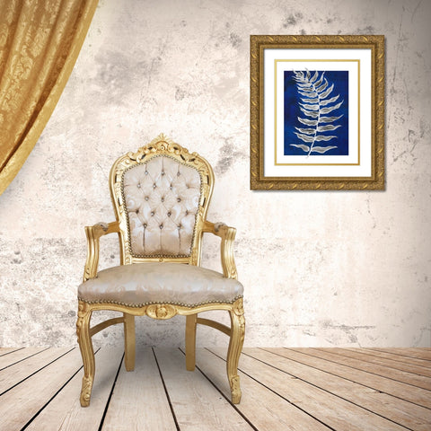 Blue Fern in White Border I Gold Ornate Wood Framed Art Print with Double Matting by Medley, Elizabeth