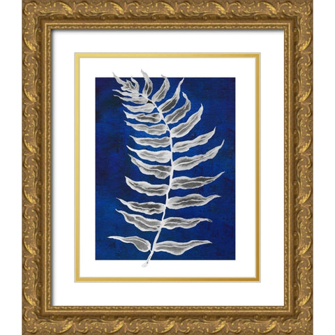 Blue Fern in White Border I Gold Ornate Wood Framed Art Print with Double Matting by Medley, Elizabeth