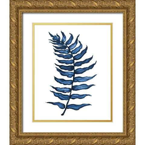 Blue Fern I Gold Ornate Wood Framed Art Print with Double Matting by Medley, Elizabeth