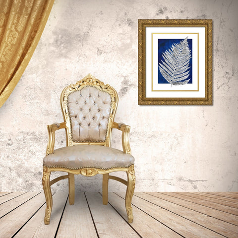 Blue Fern in White Border II Gold Ornate Wood Framed Art Print with Double Matting by Medley, Elizabeth