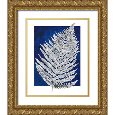 Blue Fern in White Border II Gold Ornate Wood Framed Art Print with Double Matting by Medley, Elizabeth