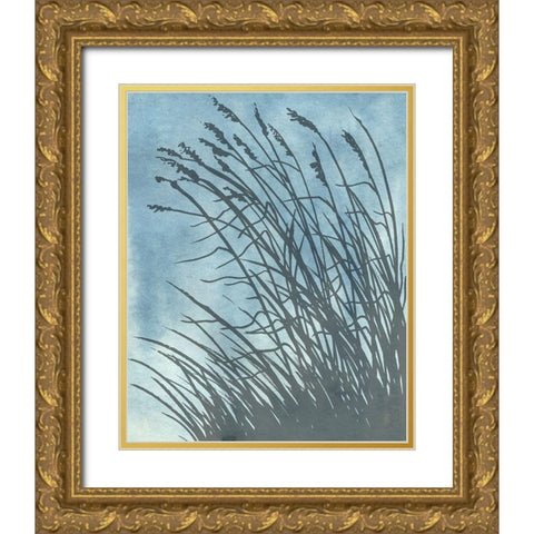 Tall Grasses on Blue I Gold Ornate Wood Framed Art Print with Double Matting by Medley, Elizabeth