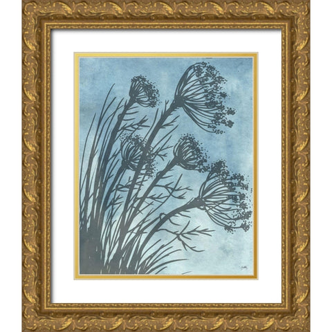 Tall Grasses on Blue II Gold Ornate Wood Framed Art Print with Double Matting by Medley, Elizabeth