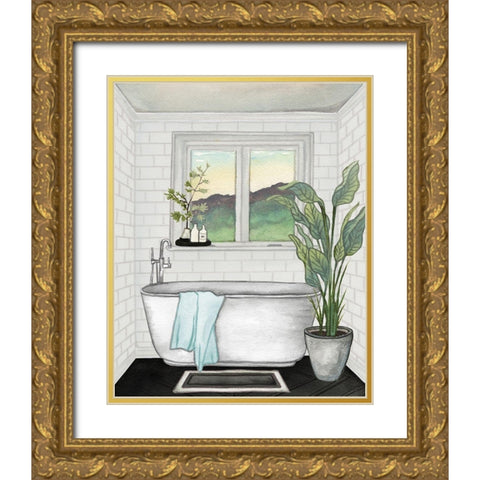 Modern Black and White Bath I Gold Ornate Wood Framed Art Print with Double Matting by Medley, Elizabeth