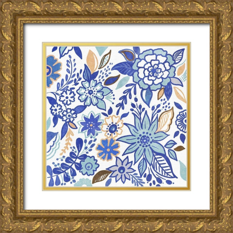 Botanical Azul I Gold Ornate Wood Framed Art Print with Double Matting by Del Sol, Ani