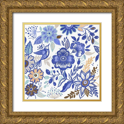 Botanical Azul II Gold Ornate Wood Framed Art Print with Double Matting by Del Sol, Ani