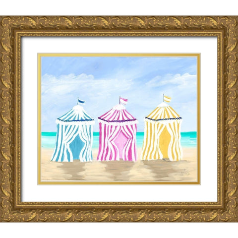 Beach Cabanas Gold Ornate Wood Framed Art Print with Double Matting by DeRice, Julie