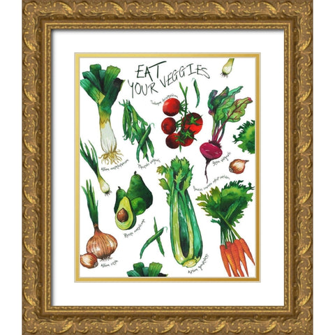 Eat Your Veggies Gold Ornate Wood Framed Art Print with Double Matting by Medley, Elizabeth