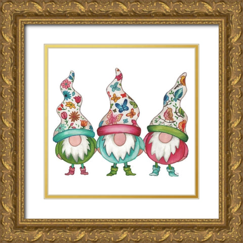 Garden Gnomes Gold Ornate Wood Framed Art Print with Double Matting by Medley, Elizabeth