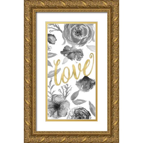 Love Floral Gold Ornate Wood Framed Art Print with Double Matting by Medley, Elizabeth