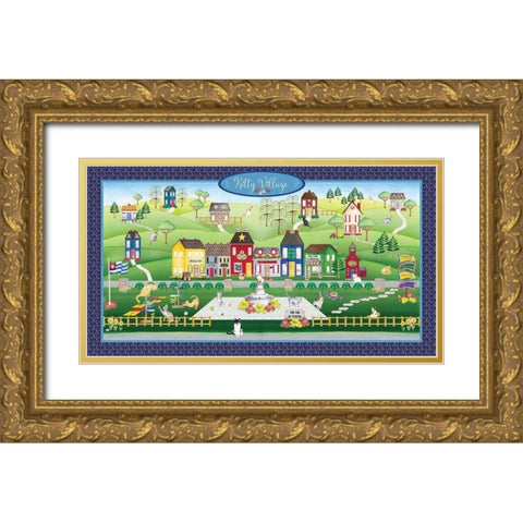 Kitty Cat Village Gold Ornate Wood Framed Art Print with Double Matting by Metz, Andi