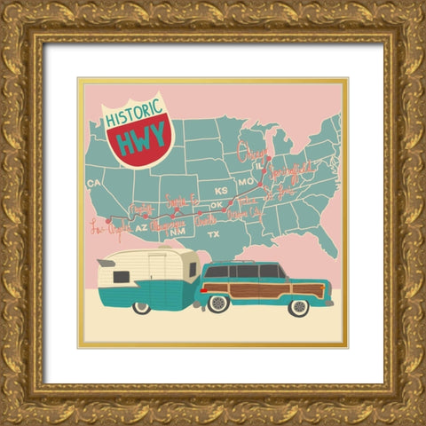 Family Road Trip Gold Ornate Wood Framed Art Print with Double Matting by Bucheli, Jen