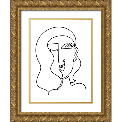 Loopy Line Lady II Gold Ornate Wood Framed Art Print with Double Matting by Mosher, Deidre
