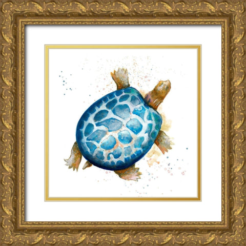 Tortuga Azul Square Gold Ornate Wood Framed Art Print with Double Matting by Pinto, Patricia