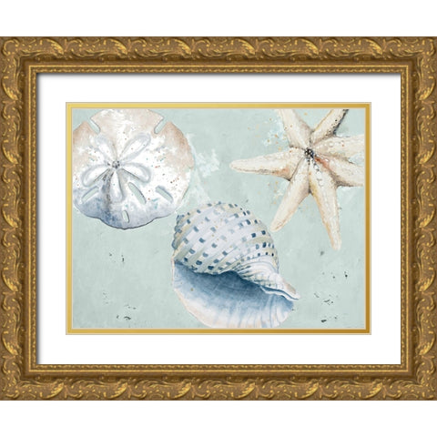 Sea Shells And Starfish Gold Ornate Wood Framed Art Print with Double Matting by Pinto, Patricia