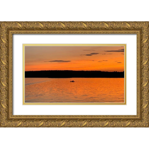 Sunset Canoeing Gold Ornate Wood Framed Art Print with Double Matting by DeRice, Julie
