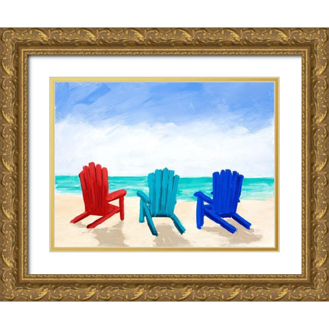 Beach Chair Trio Gold Ornate Wood Framed Art Print with Double Matting by DeRice, Julie