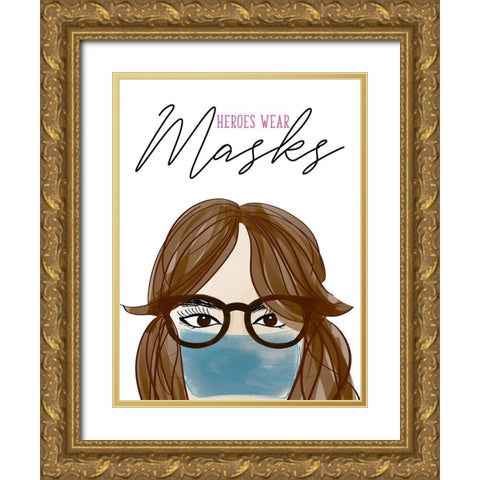 Heroes Wear Masks Gold Ornate Wood Framed Art Print with Double Matting by Quach, Anna
