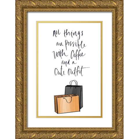 Shopping Bags Gold Ornate Wood Framed Art Print with Double Matting by Quach, Anna
