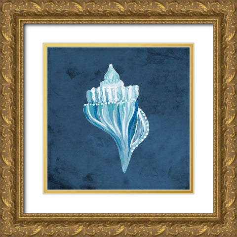 Azul Dotted Seashell on Navy I Gold Ornate Wood Framed Art Print with Double Matting by Ritter, Gina