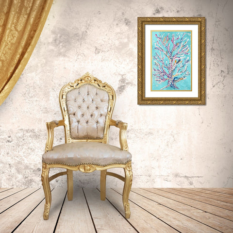 Dotted Coral on Teal Gold Ornate Wood Framed Art Print with Double Matting by Ritter, Gina
