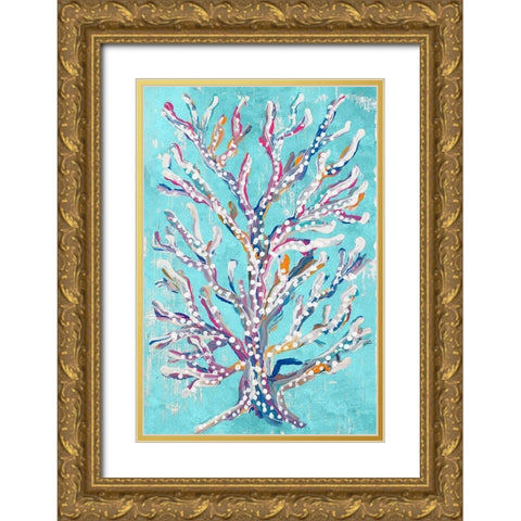 Dotted Coral on Teal Gold Ornate Wood Framed Art Print with Double Matting by Ritter, Gina