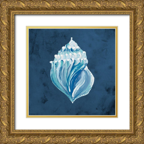 Azul Dotted Seashell on Navy II Gold Ornate Wood Framed Art Print with Double Matting by Ritter, Gina