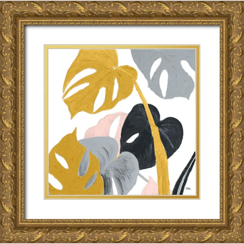 Monstera Design Gold Ornate Wood Framed Art Print with Double Matting by Pinto, Patricia