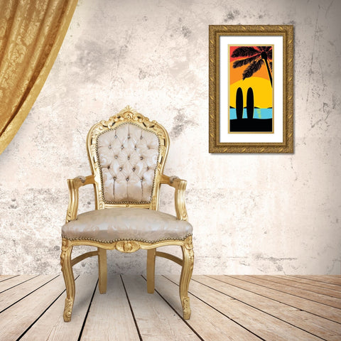 Sunset Surf Panel Gold Ornate Wood Framed Art Print with Double Matting by Edwins, Hugo