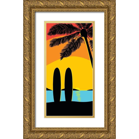 Sunset Surf Panel Gold Ornate Wood Framed Art Print with Double Matting by Edwins, Hugo