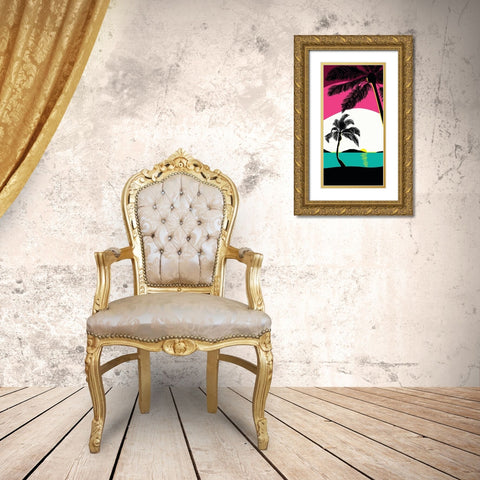 Pink Sunset Surf Panel Gold Ornate Wood Framed Art Print with Double Matting by Edwins, Hugo