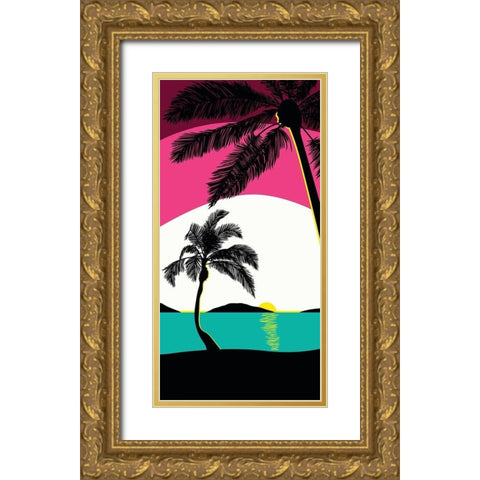 Pink Sunset Surf Panel Gold Ornate Wood Framed Art Print with Double Matting by Edwins, Hugo