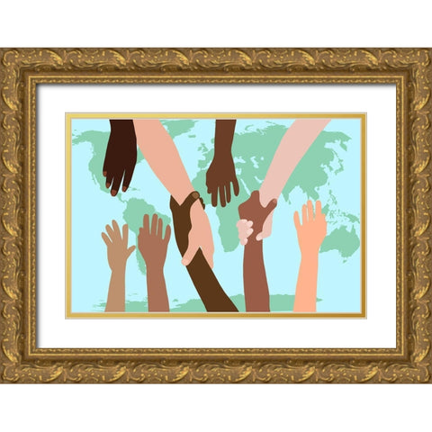 Reaching Out Around The World Gold Ornate Wood Framed Art Print with Double Matting by Bucheli, Jen