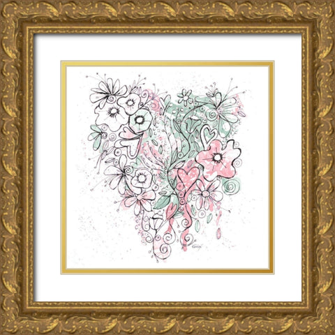 Blooming Heart II Gold Ornate Wood Framed Art Print with Double Matting by Krinlox